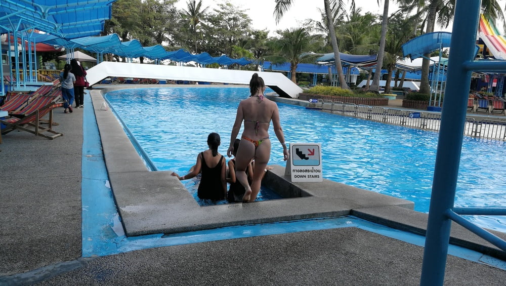 Sex Public Water Park Ass Voyeur Wife Thong String Micro Bikini Image