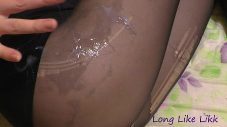 cum on beautiful legs in black pantyhose         