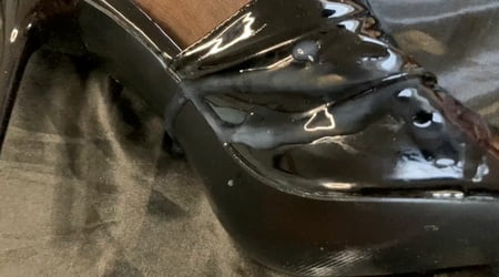 cum on black high heel mules         