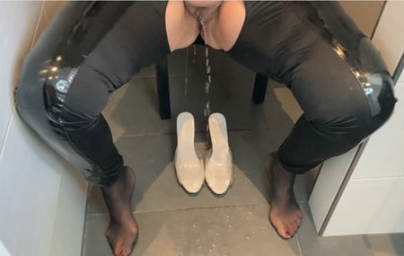 clear high heel mules pissing         