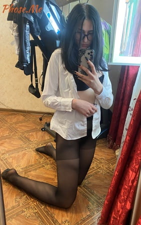 nerdy brunette babe michelle in pantyhose taking selfies         