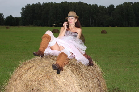 rainy day in meadow and woman         