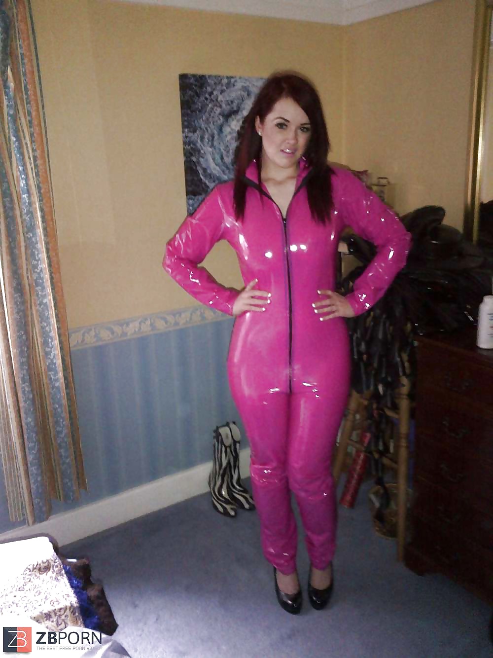 Sex Jaye Rose Shiny Pink PVC Catsuit. image