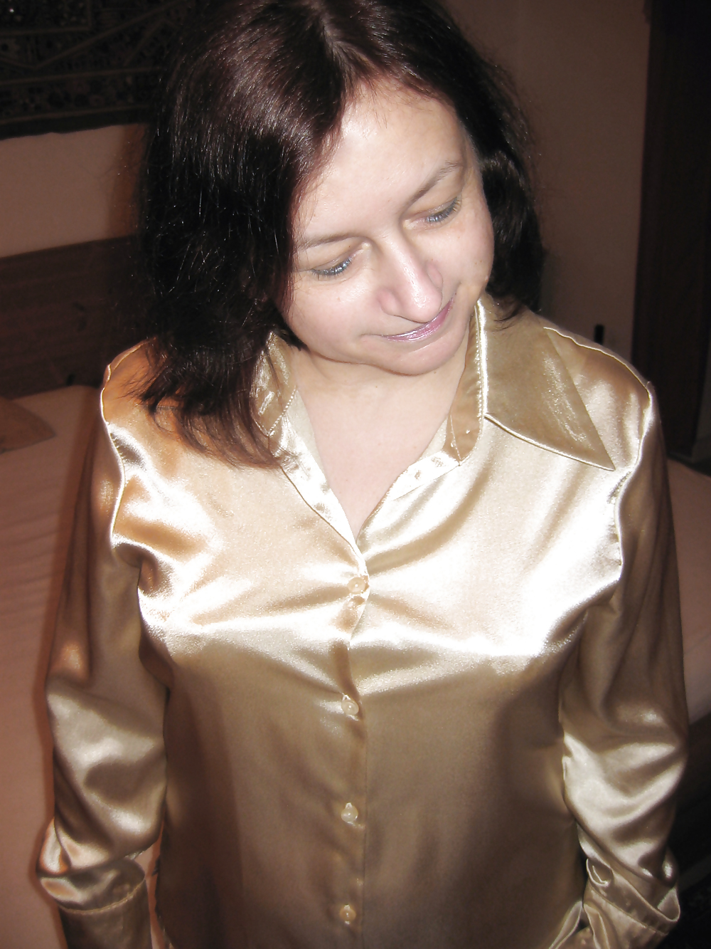Sex Wife in Satin Blouse and Vintage Bra image