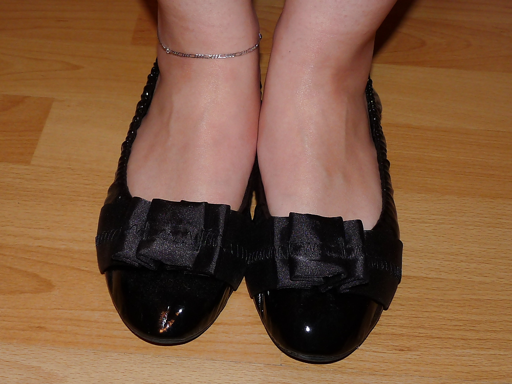 Sex wifes sexy black leather ballerina ballet flats shoes image