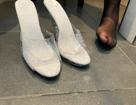 clear high heel mules pissing         