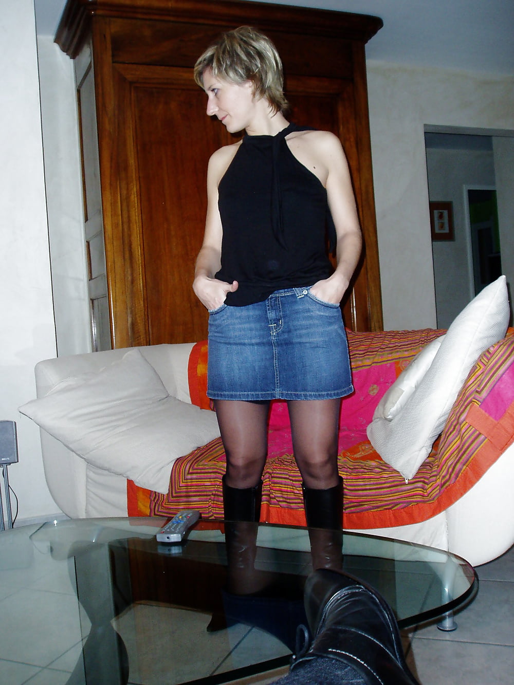 Sex Hot wife in jeans skirt image