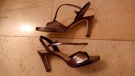Titanium gray sandals with high heels