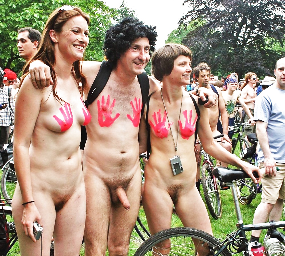 Soft &hard erect cocks on naked bike ride - cycle #2.