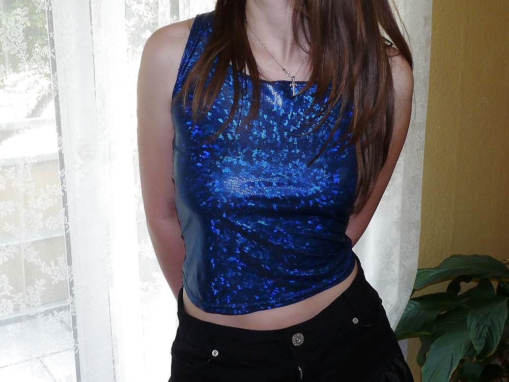 Sex wifes blue silk satin shiny hologramm top image