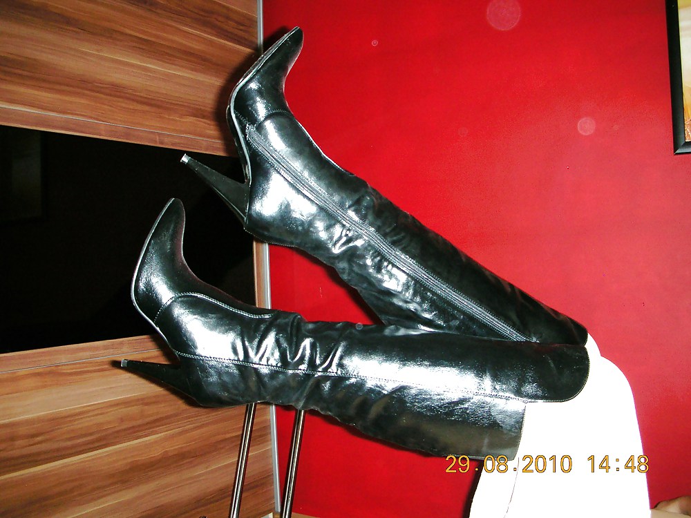 Sex wife black patent leather high heel boots image