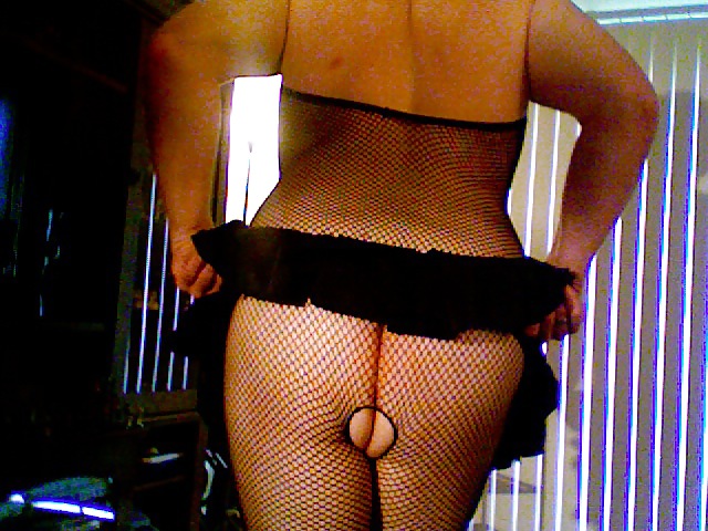 Sex black fishnet body suit. image