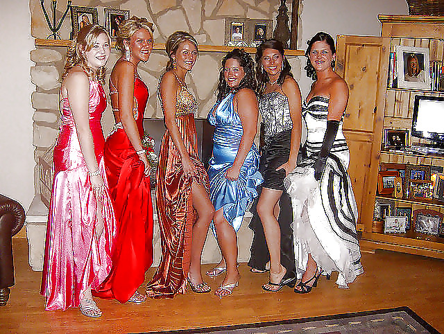 Sex 2 or more girls in Satin Prom dresses image