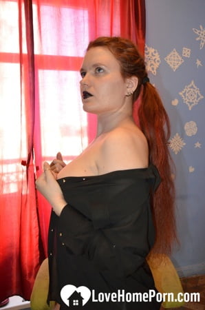 horny redhead wife teases in hot lingerie         