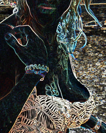 luminous contours of legs heels and ass         