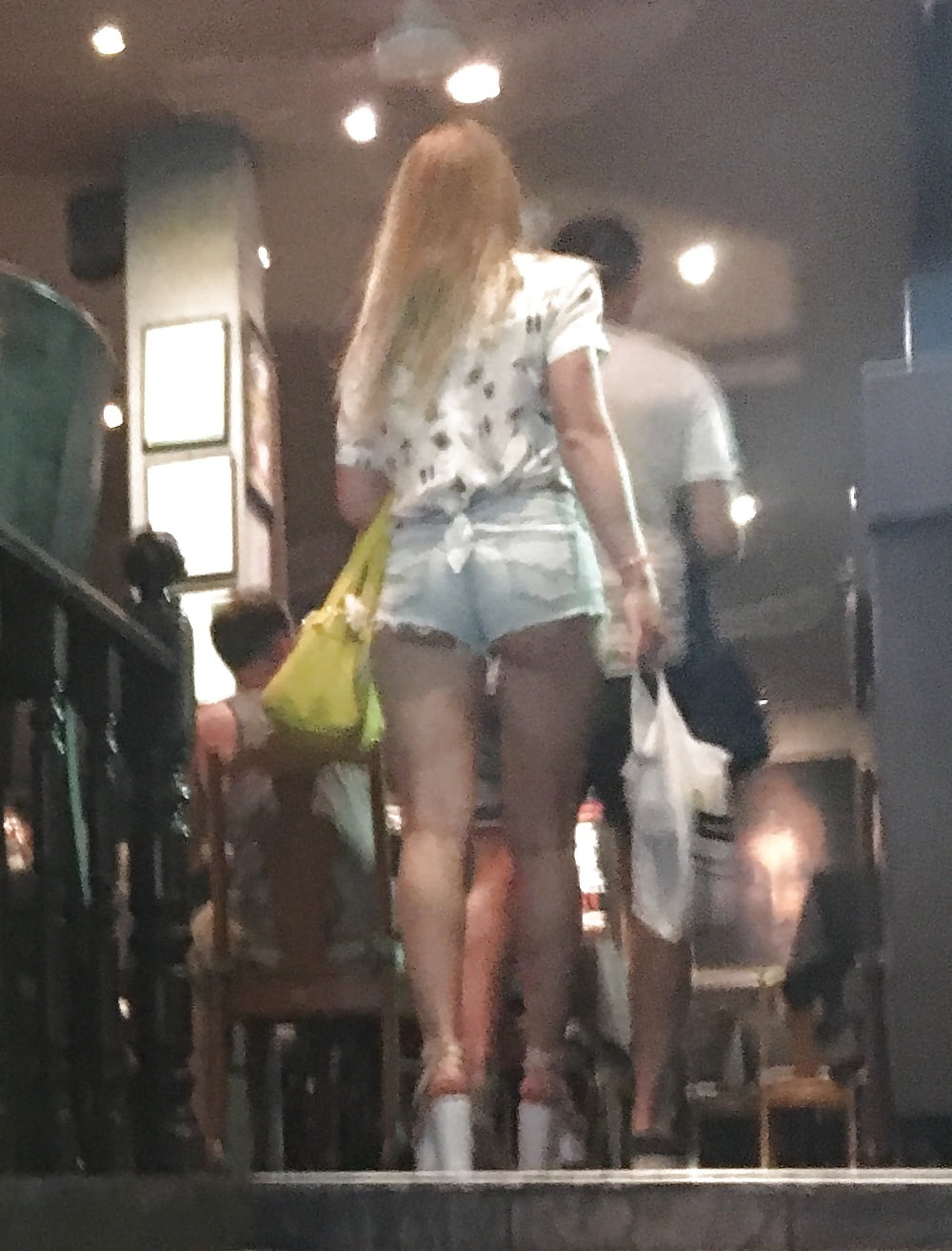 Sex Smoking hot blonde teen in tiny shorts going upstairs image