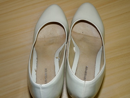 wifes white patent lack heels pumps