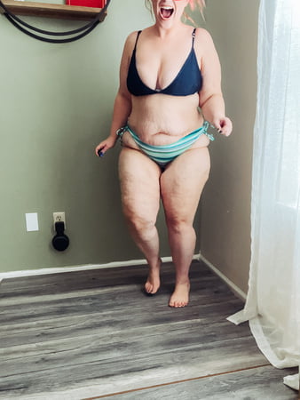 bbw tries on a micro bikini striping down and gets naked         