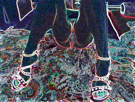 luminous contours of legs heels and ass         