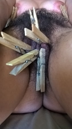 hairy joytwosex playing with clothespins         
