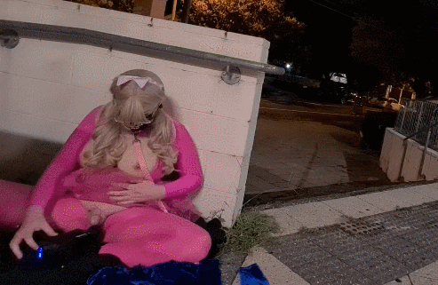 Pink leashed sissy in public #20