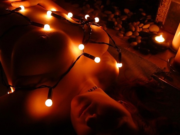 Sex Busty Redhead Plays with Christmas Lights image