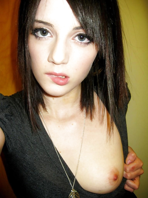 Sex Teen one boob out. One tit on show. image